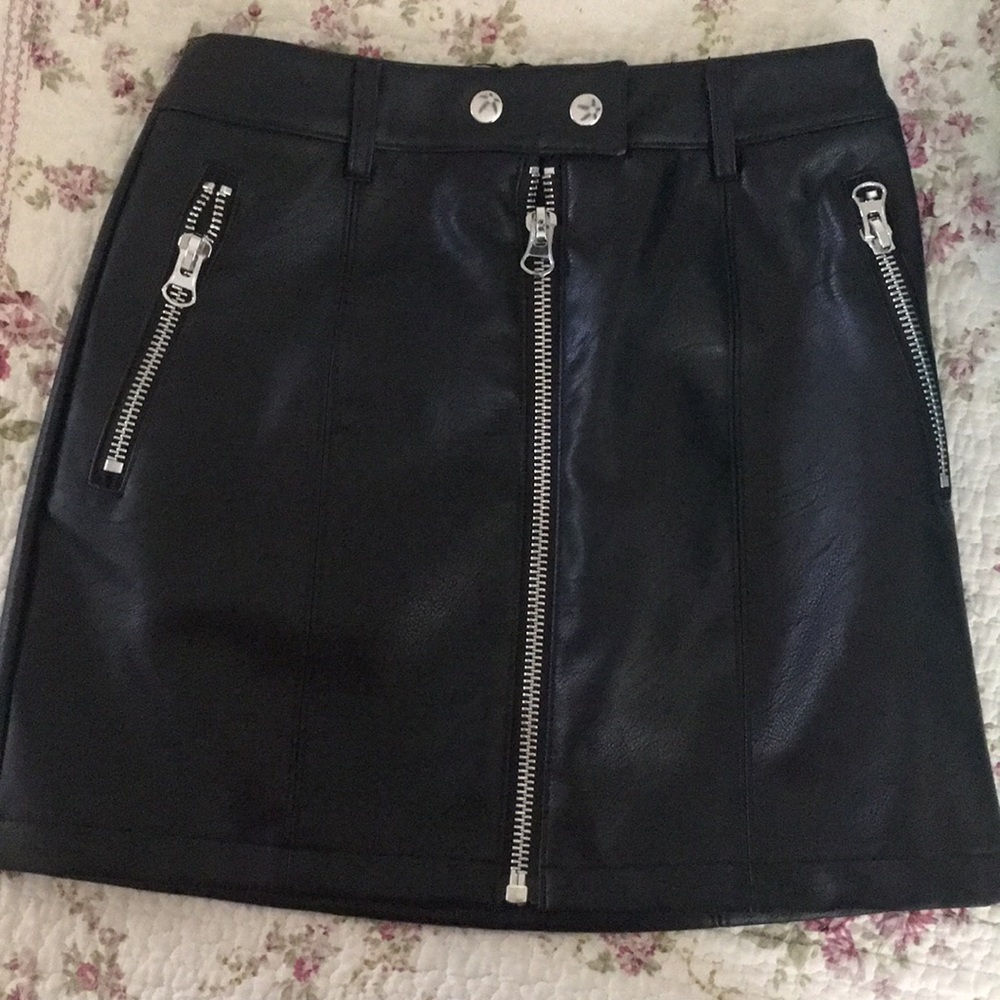 Black Vegan Leather Moto Skirt